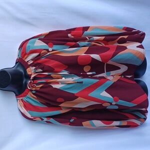 August Sky Women's Bishop Sleeves Woven Top, geometric bright pattern